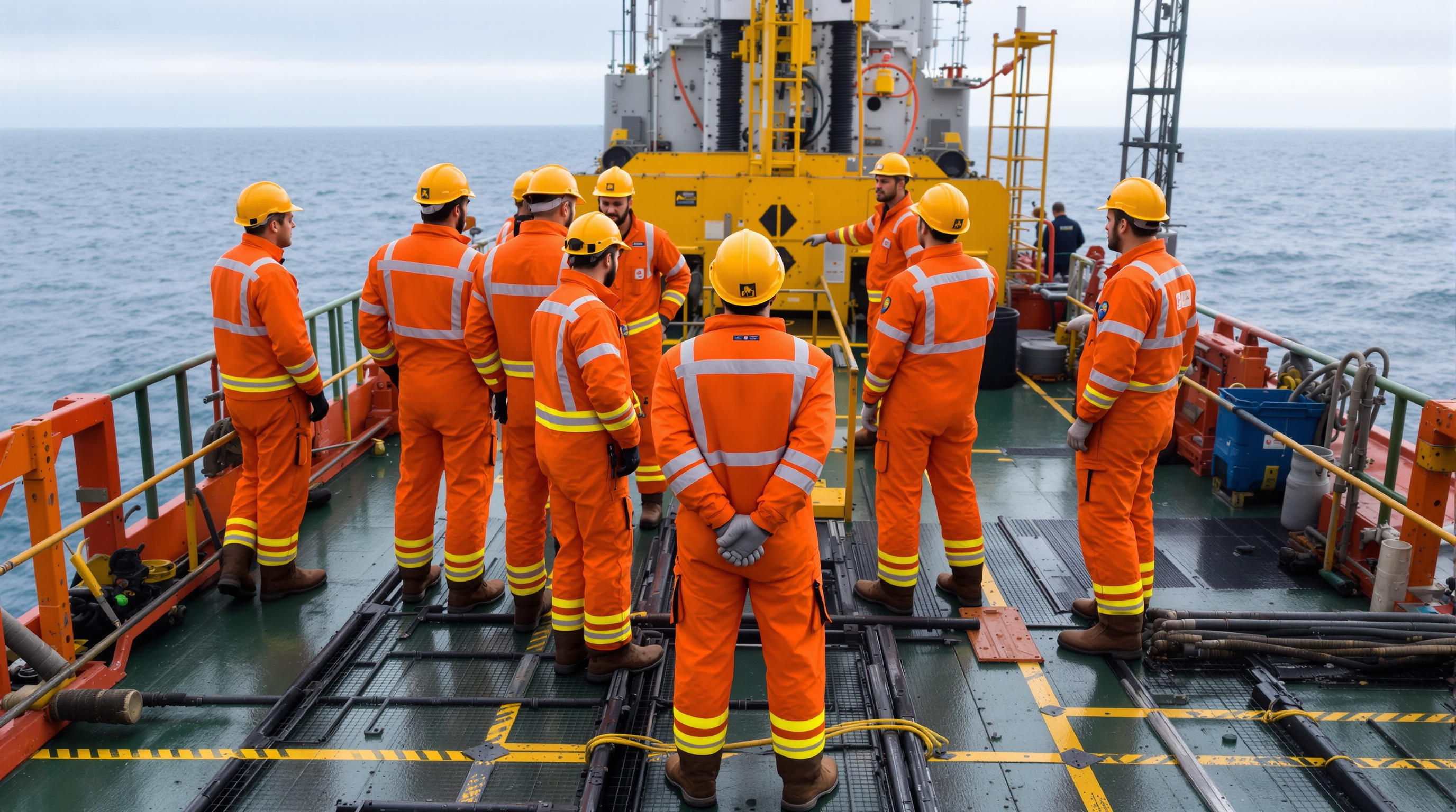 Chemical tanker crew conducting safety and environmental response procedures