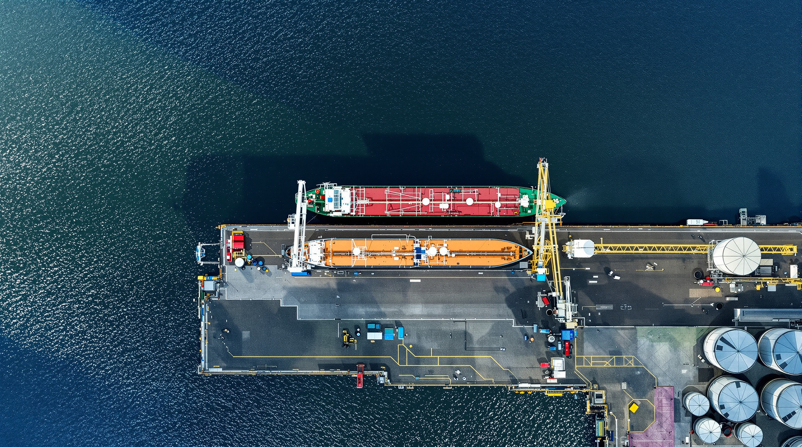Chemical tankers at port berth during cargo operations